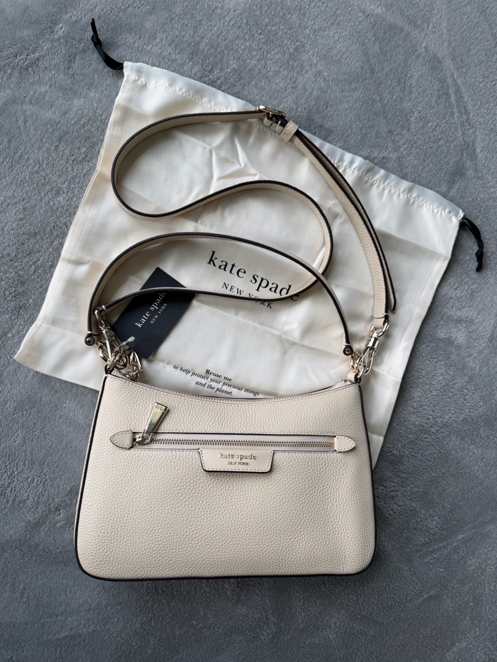 kate spade Pebble Leather Cream Crossbody Bag with Adjustable Strap